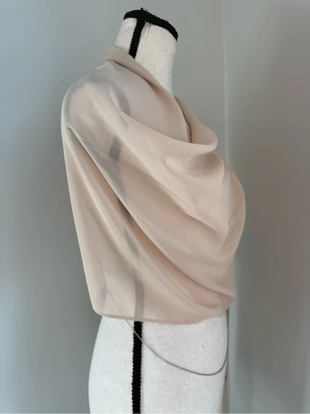 Champagne Beige Sheer Chain Trim Shawl Wrap Cape Wedding Evening Cover Up